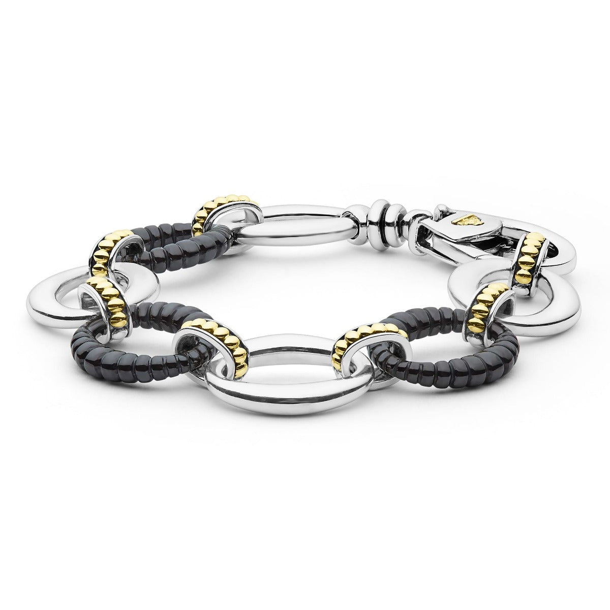 "Black Caviar" Two-Tone Black Ceramic Link Bracelet
