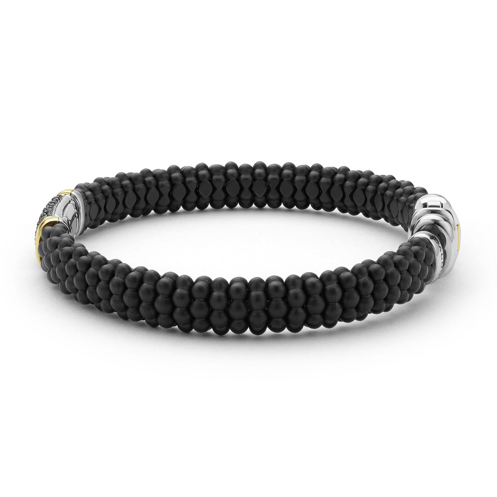 "Black Caviar" Two-Tone Matte Black Ceramic Black Diamond Bracelet (7.5)