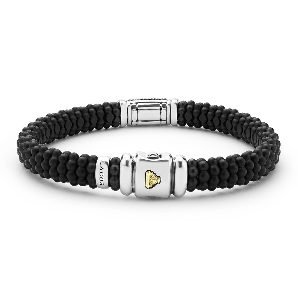 "Black Caviar" Two-Tone Matte Black Ceramic Black Diamond Bracelet (7.5)