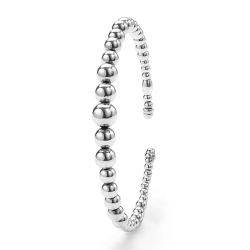 "Caviar Bubbly" Silver Beaded Cuff Bracelet (6)