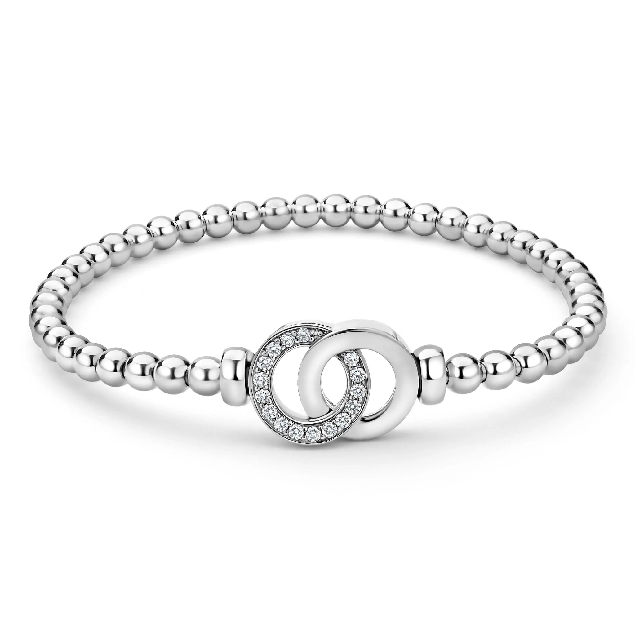 "Signature Caviar" Silver Interlocking Diamond Stretch Bracelet