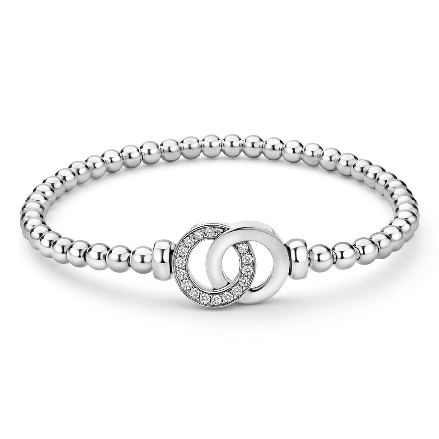 "Signature Caviar" Silver Interlocking Diamond Stretch Bracelet
