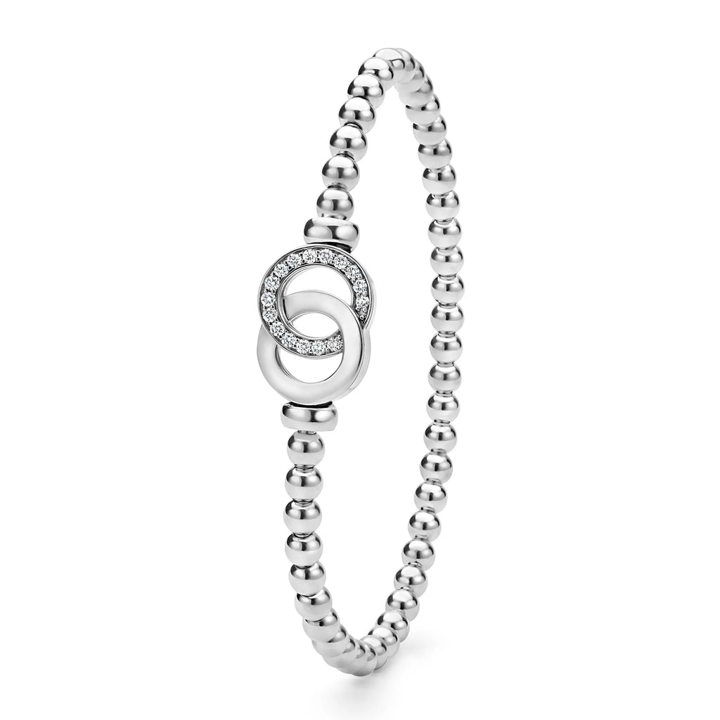 "Signature Caviar" Silver Interlocking Diamond Stretch Bracelet