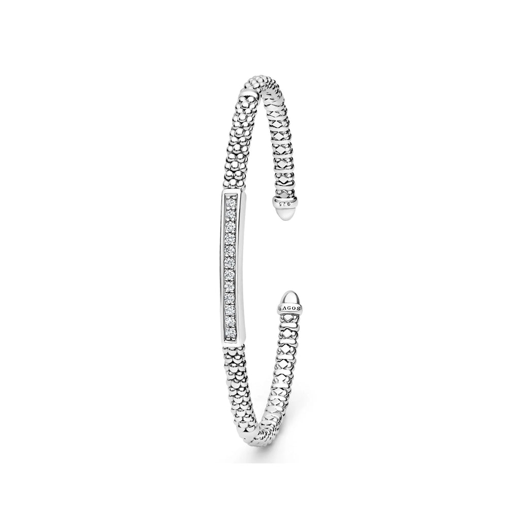"Caviar Spark" Sterling Silver Diamond Station Mini Versa Torque Bracelet