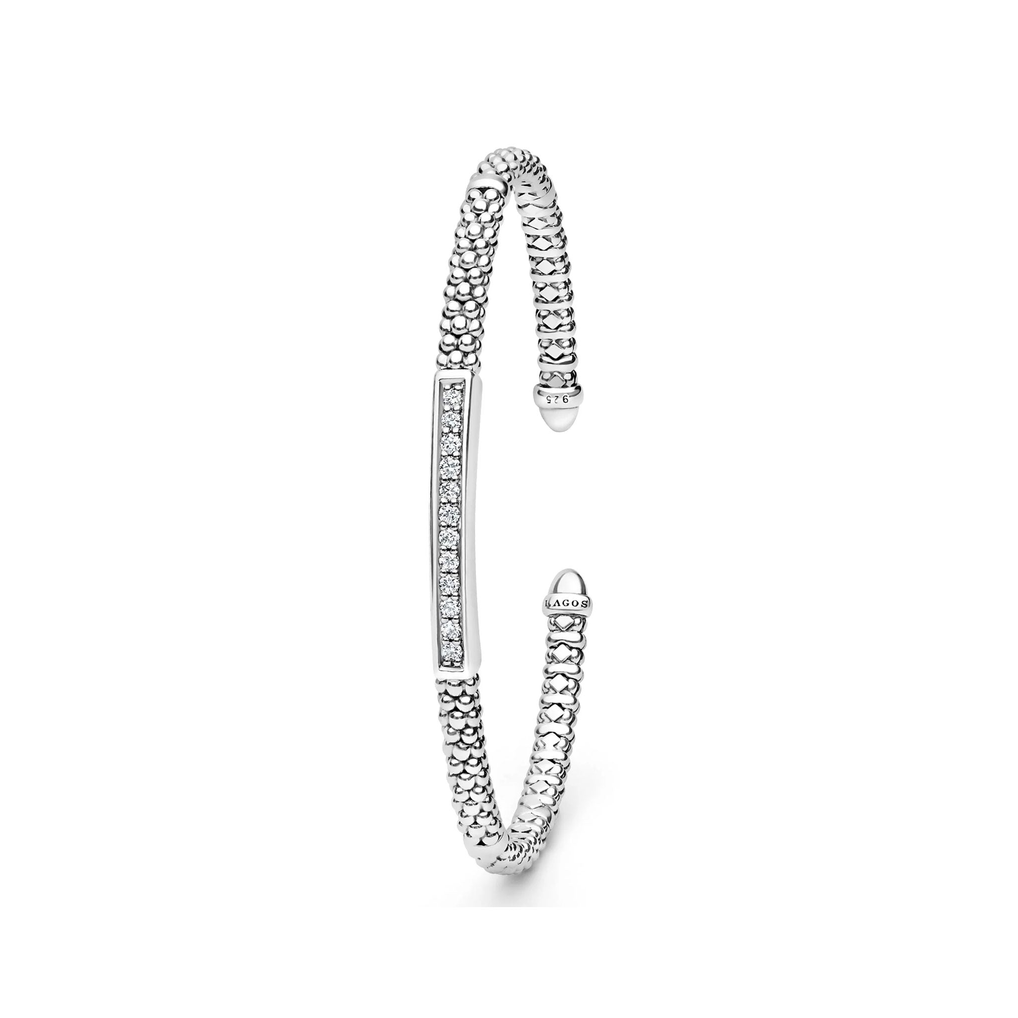 "Caviar Spark" Sterling Silver Diamond Station Mini Versa Torque Bracelet