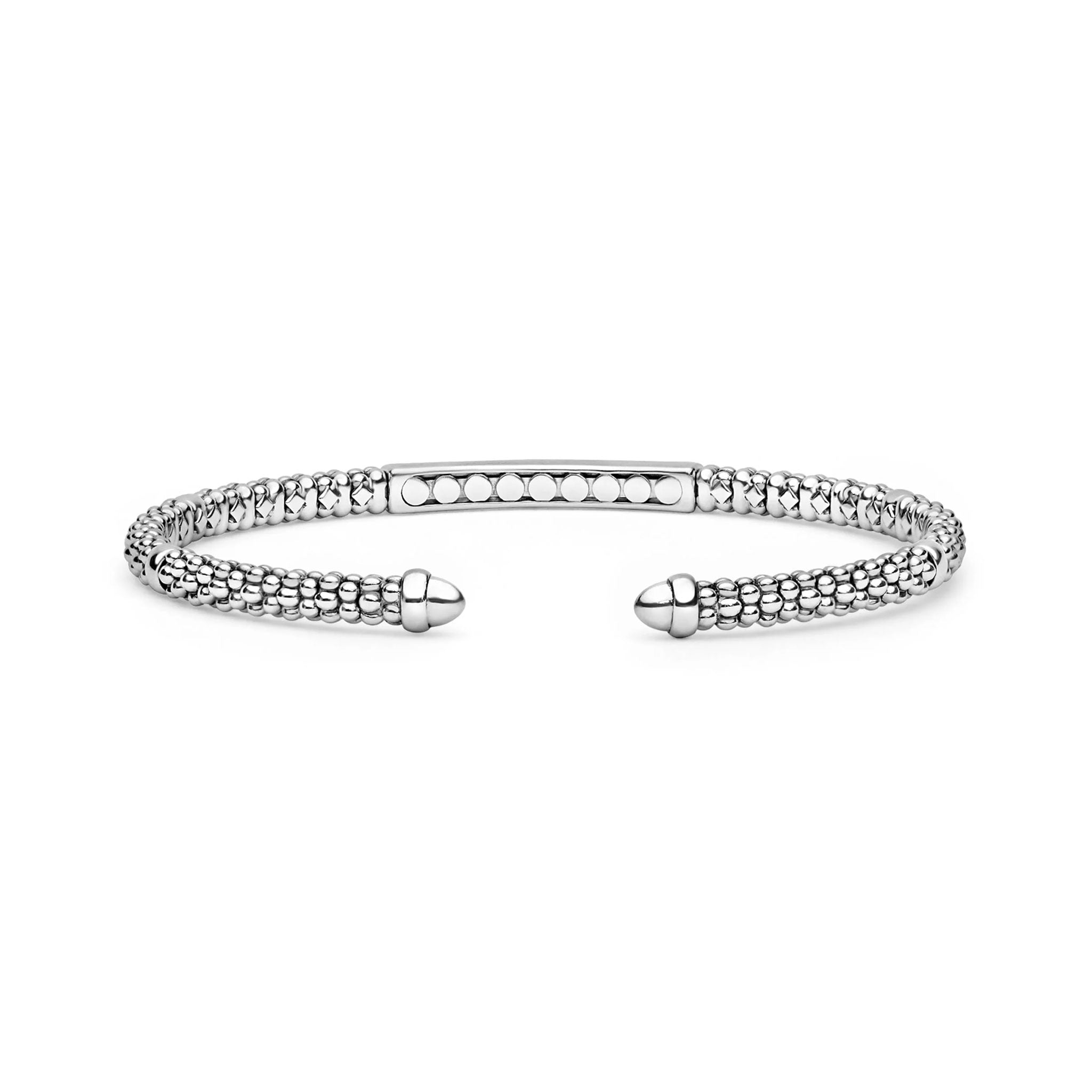 "Caviar Spark" Sterling Silver Diamond Station Mini Versa Torque Bracelet
