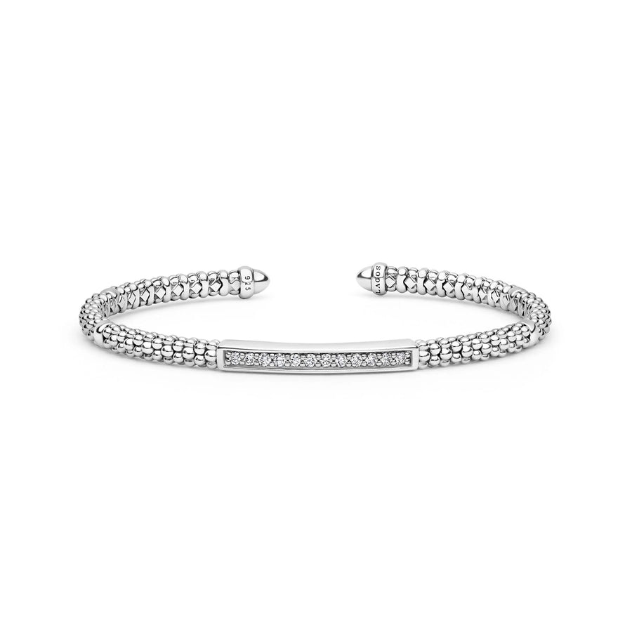 "Caviar Spark" Sterling Silver Diamond Station Mini Versa Torque Bracelet
