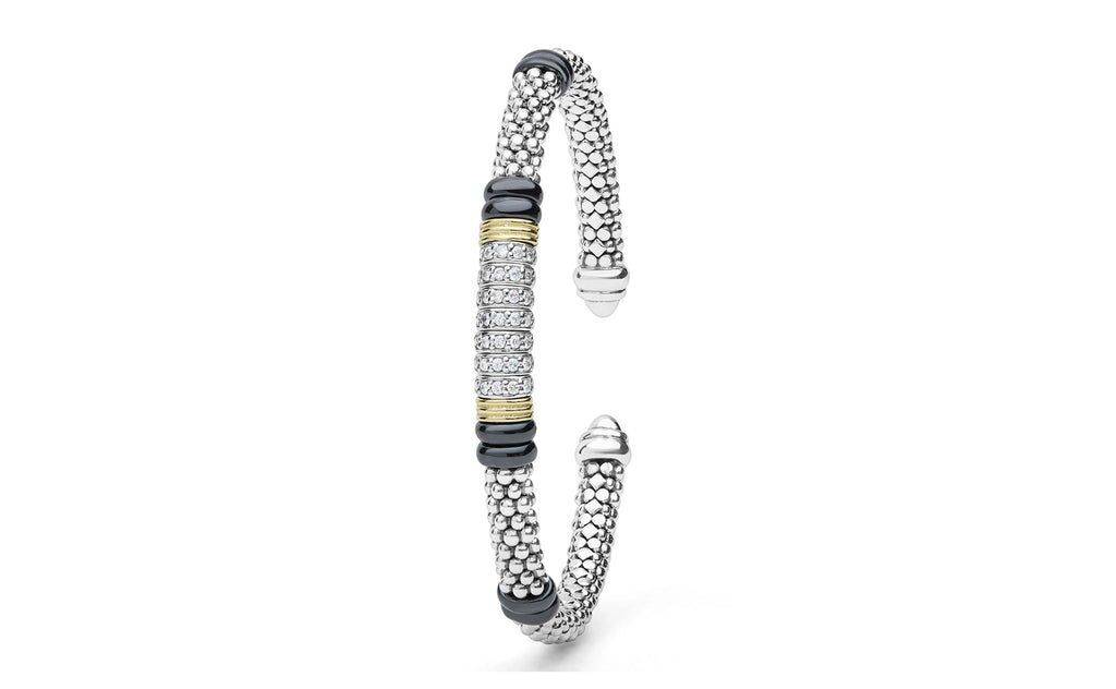 "Black Caviar" Diamond Station Black Ceramic Versa Torque Bracelet