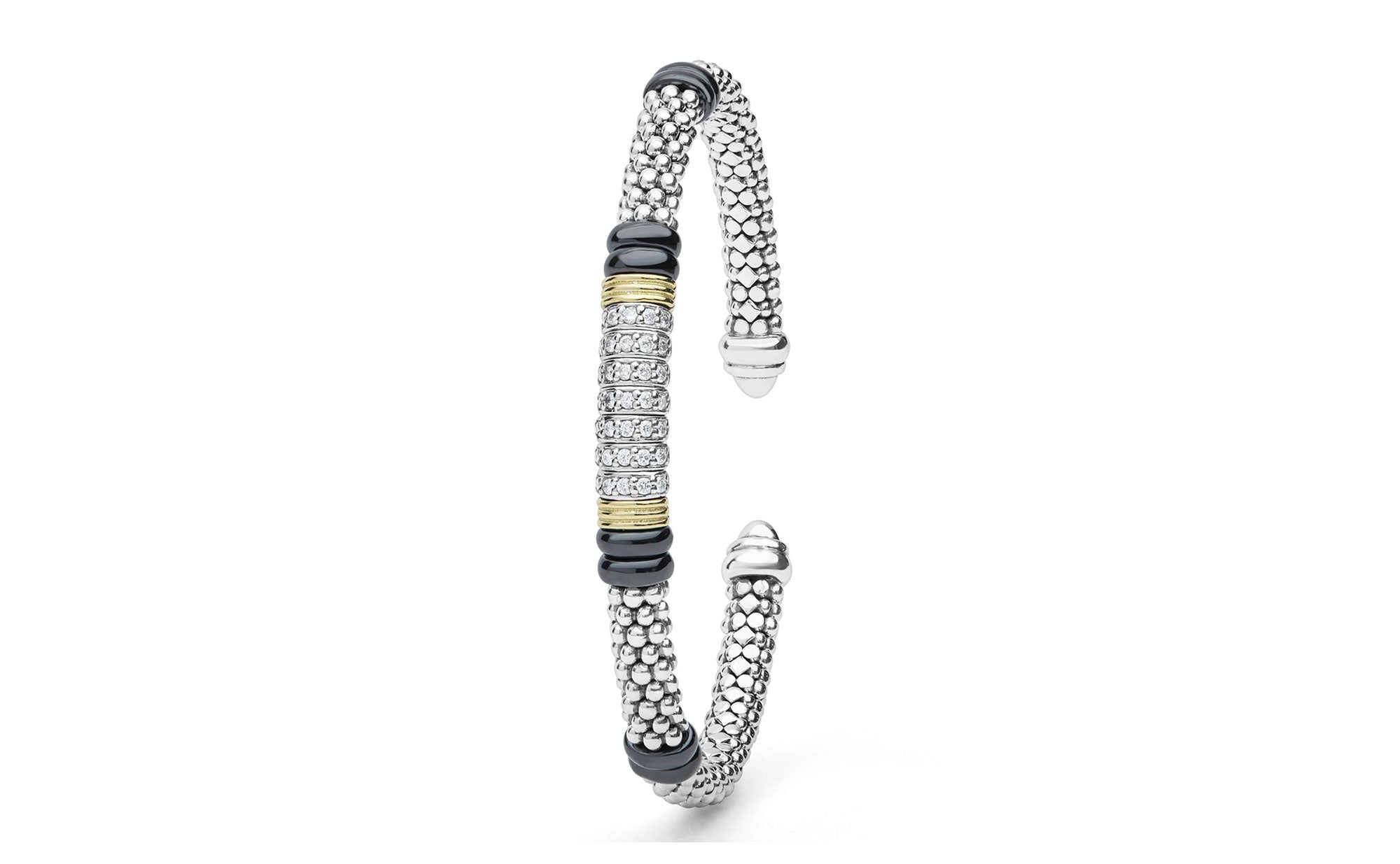 "Black Caviar" Diamond Station Black Ceramic Versa Torque Bracelet