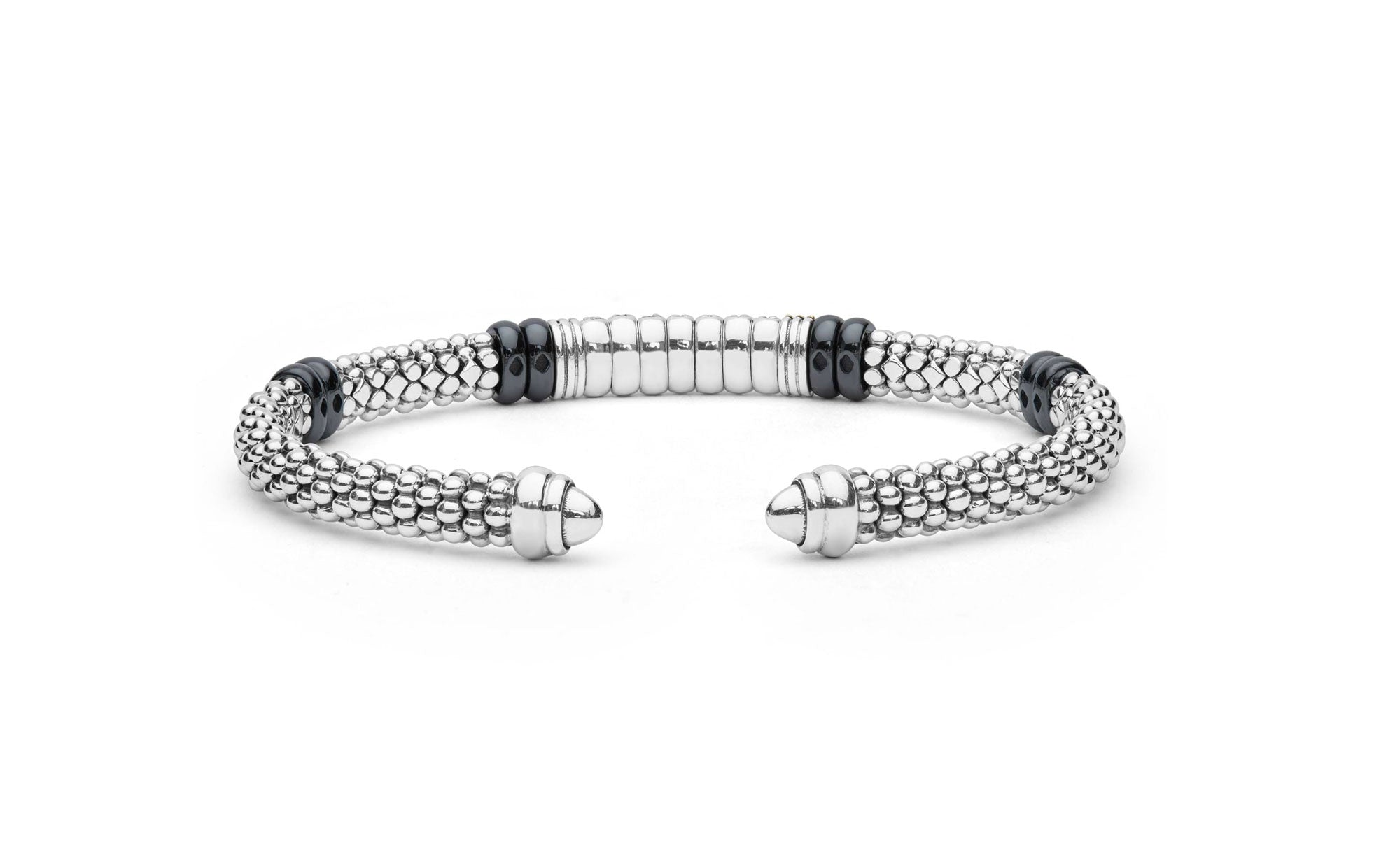 "Black Caviar" Diamond Station Black Ceramic Versa Torque Bracelet