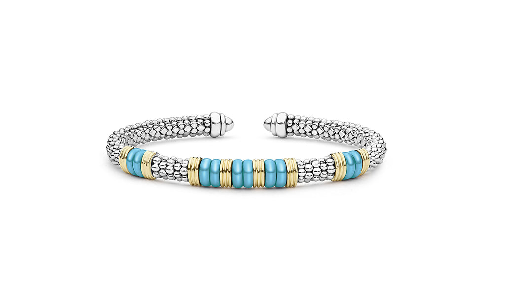"Blue Caviar" Station Blue Ceramic Versa Torque Bracelet