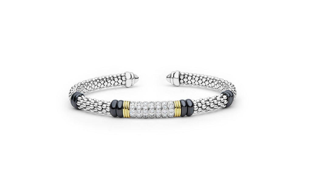 "Black Caviar" Diamond Station Black Ceramic Versa Torque Bracelet