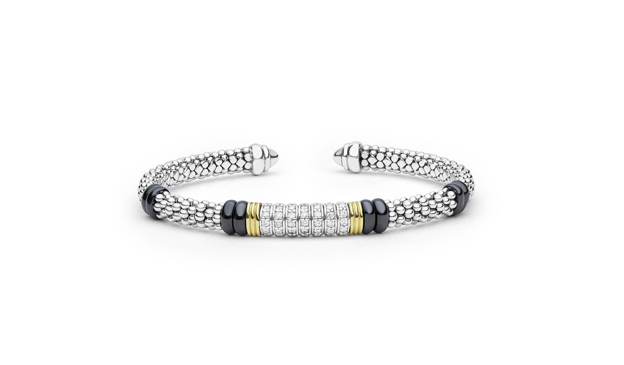 "Black Caviar" Diamond Station Black Ceramic Versa Torque Bracelet