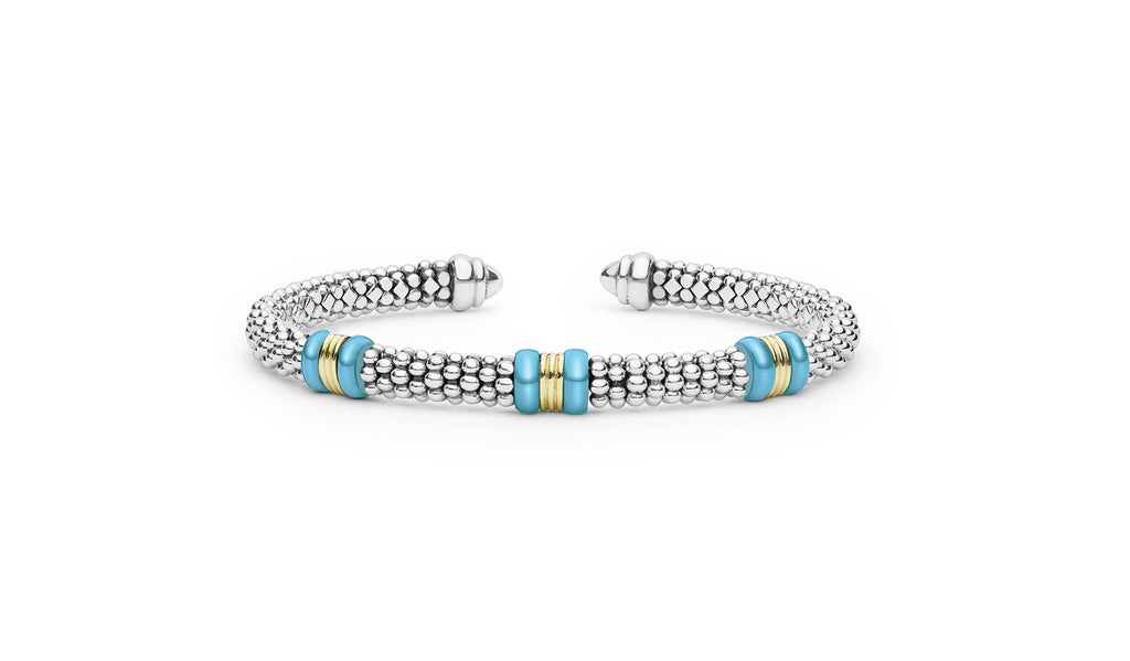 "Blue Caviar" Station Blue Ceramic Versa Torque Bracelet