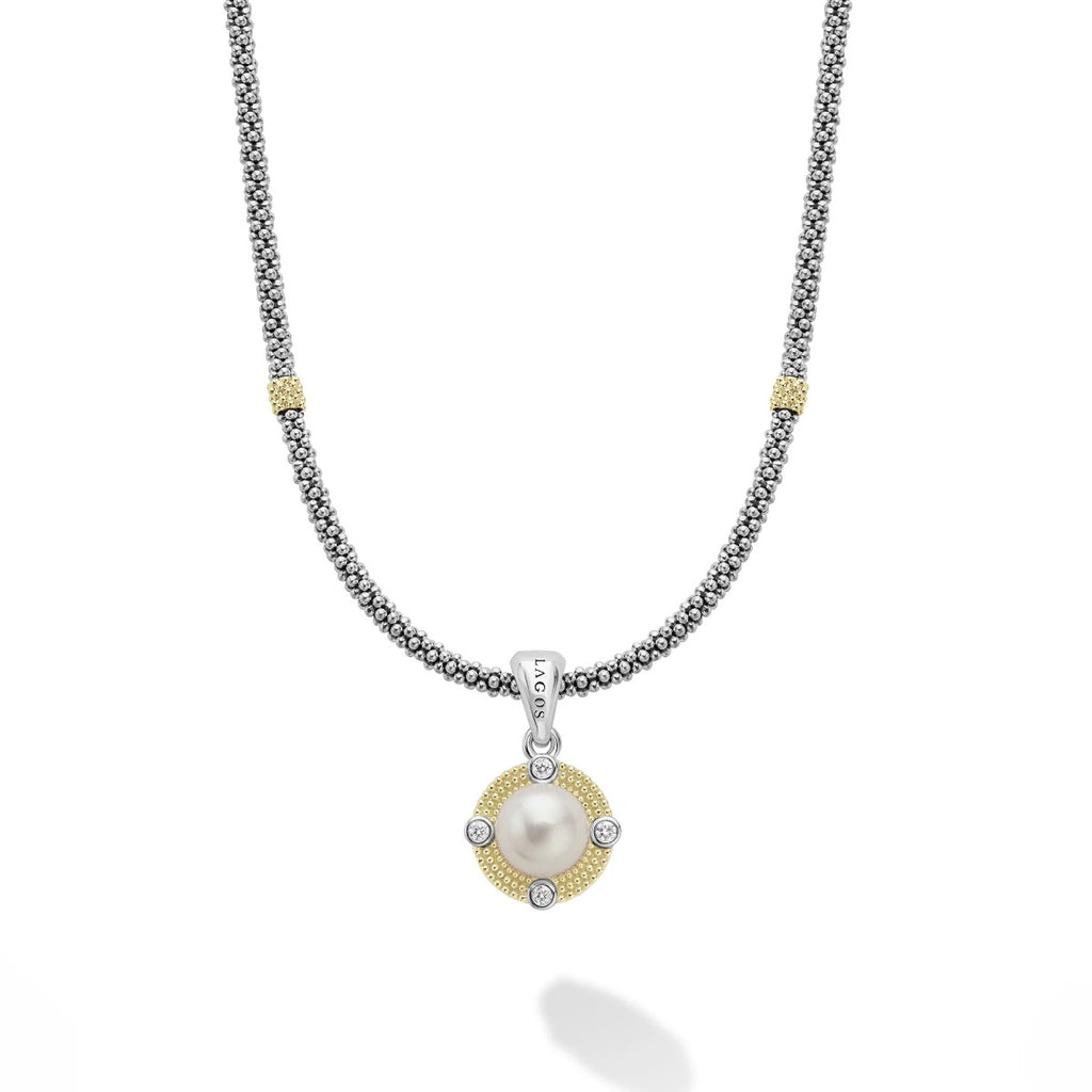 LAGOS "Luna" Pearl Diamond Caviar Necklace