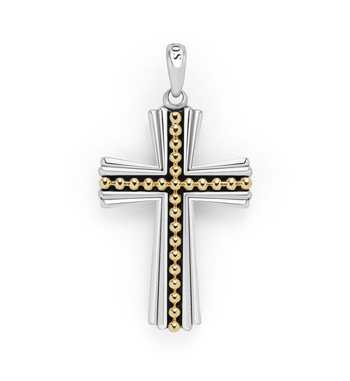 LAGOS "Anthem" Two-Tone Caviar Beaded Cross Amulet