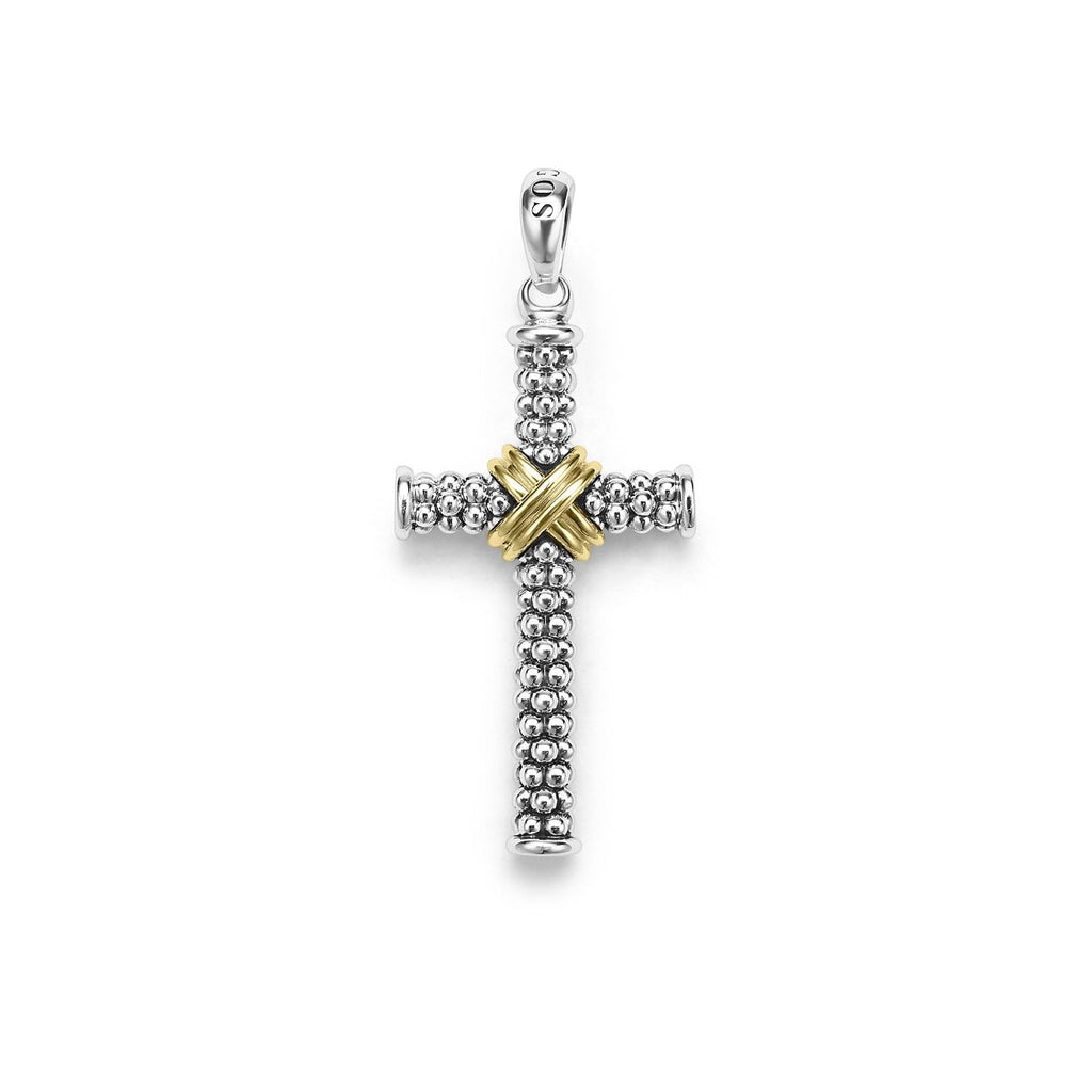 LAGOS "Anthem" Two-Tone Caviar Beaded Cross Amulet