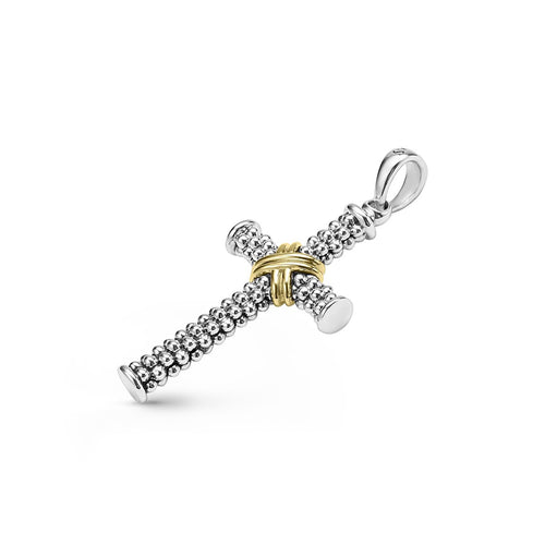 "Anthem" Two-Tone Caviar Beaded Cross Amulet