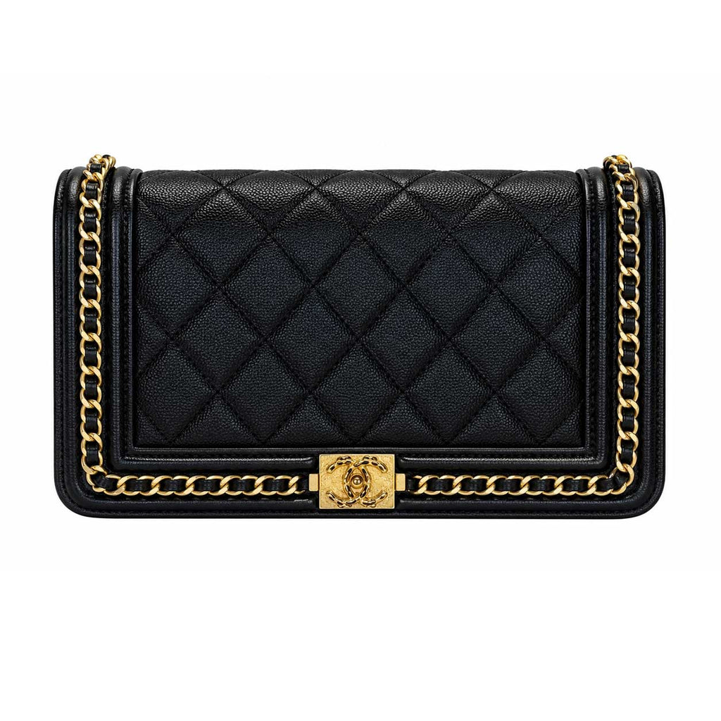 Chanel Black Caviar Chain Around Boy Wallet on Chain