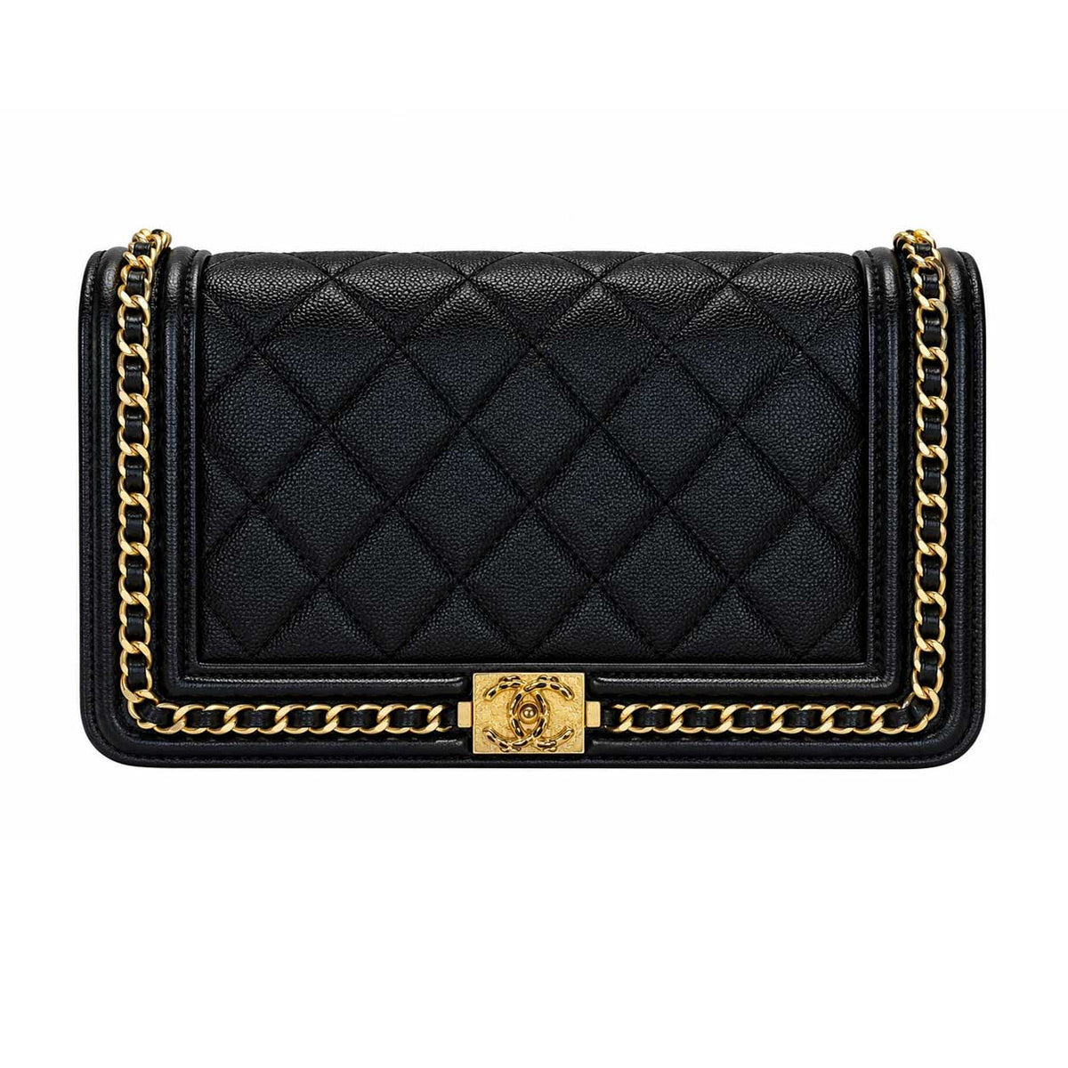 Chanel Black Caviar Chain Around Boy Wallet on Chain
