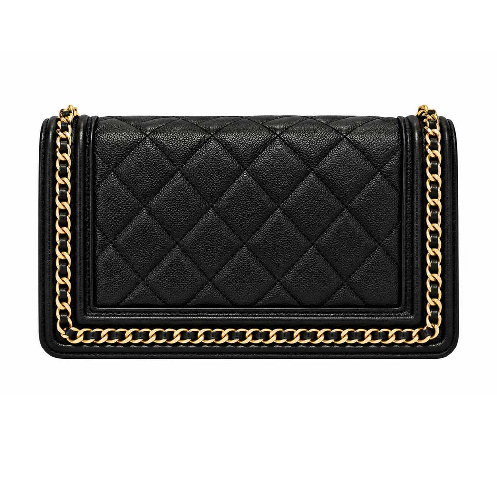 Chanel Black Caviar Chain Around Boy Wallet on Chain