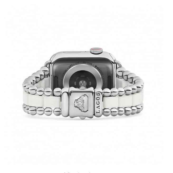"Smart Caviar" White Ceramic and Stainless Steel Watch Bracelet, 38-45mm