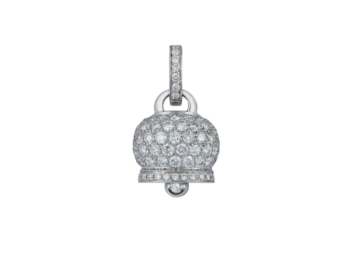 Chantecler medium Campanella bell pendant in 18K white gold with pavé-set white diamonds.
