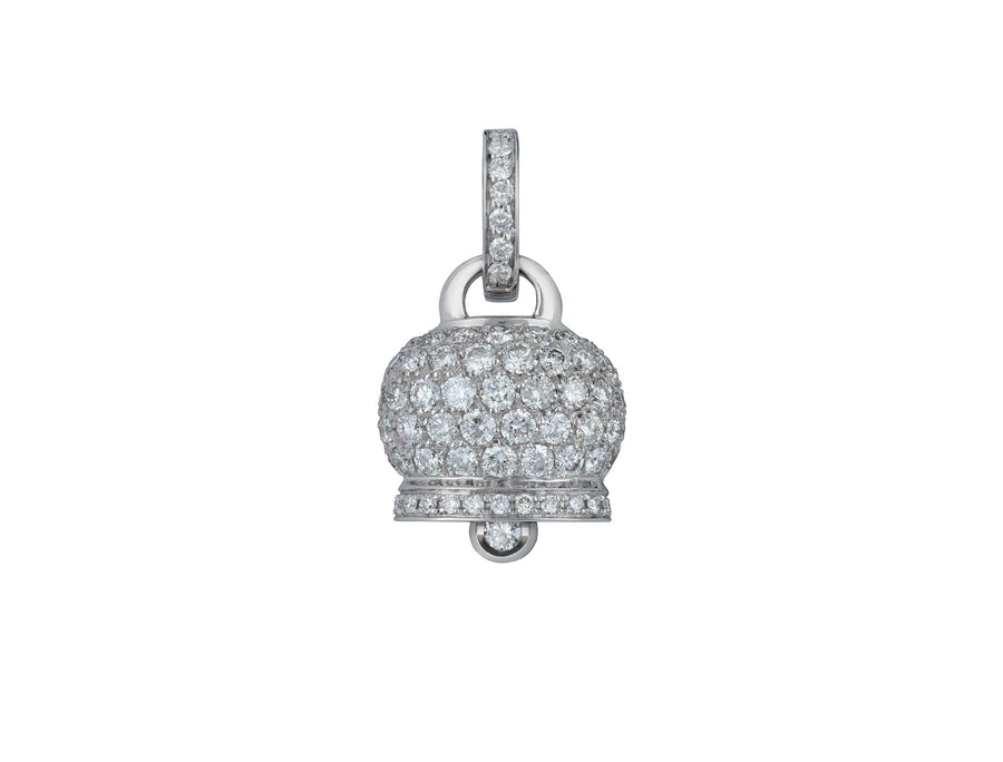 Chantecler medium Campanella bell pendant in 18K white gold with pavé-set white diamonds.