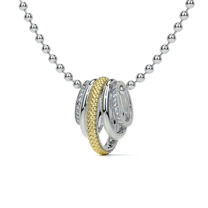 "Caviar Lux" Two-Tone Five Ring Diamond Pendant Necklace