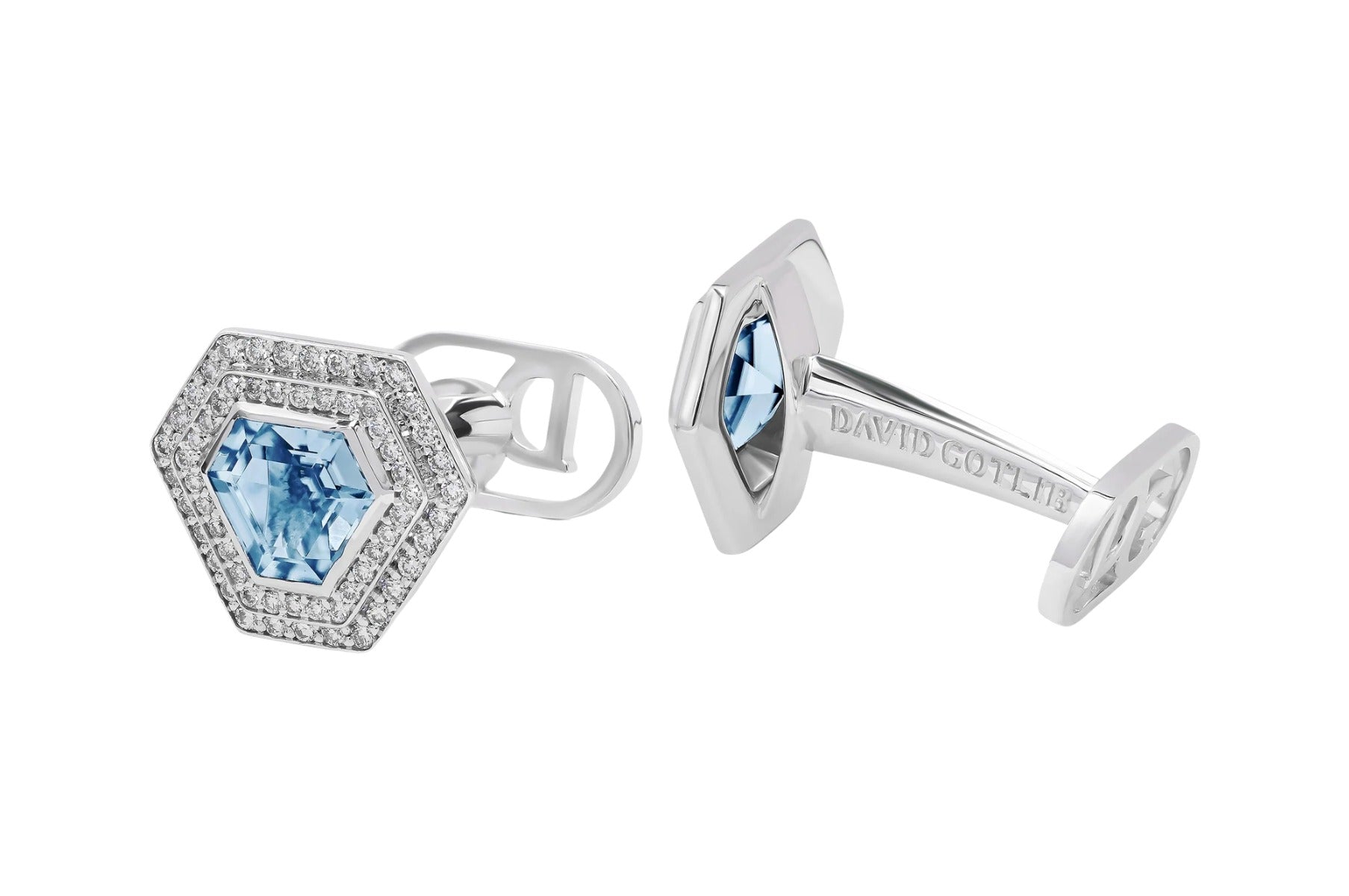 David Gotlib "Chameleon Blue" Diamond & Topaz Cufflinks in 18kt White Gold