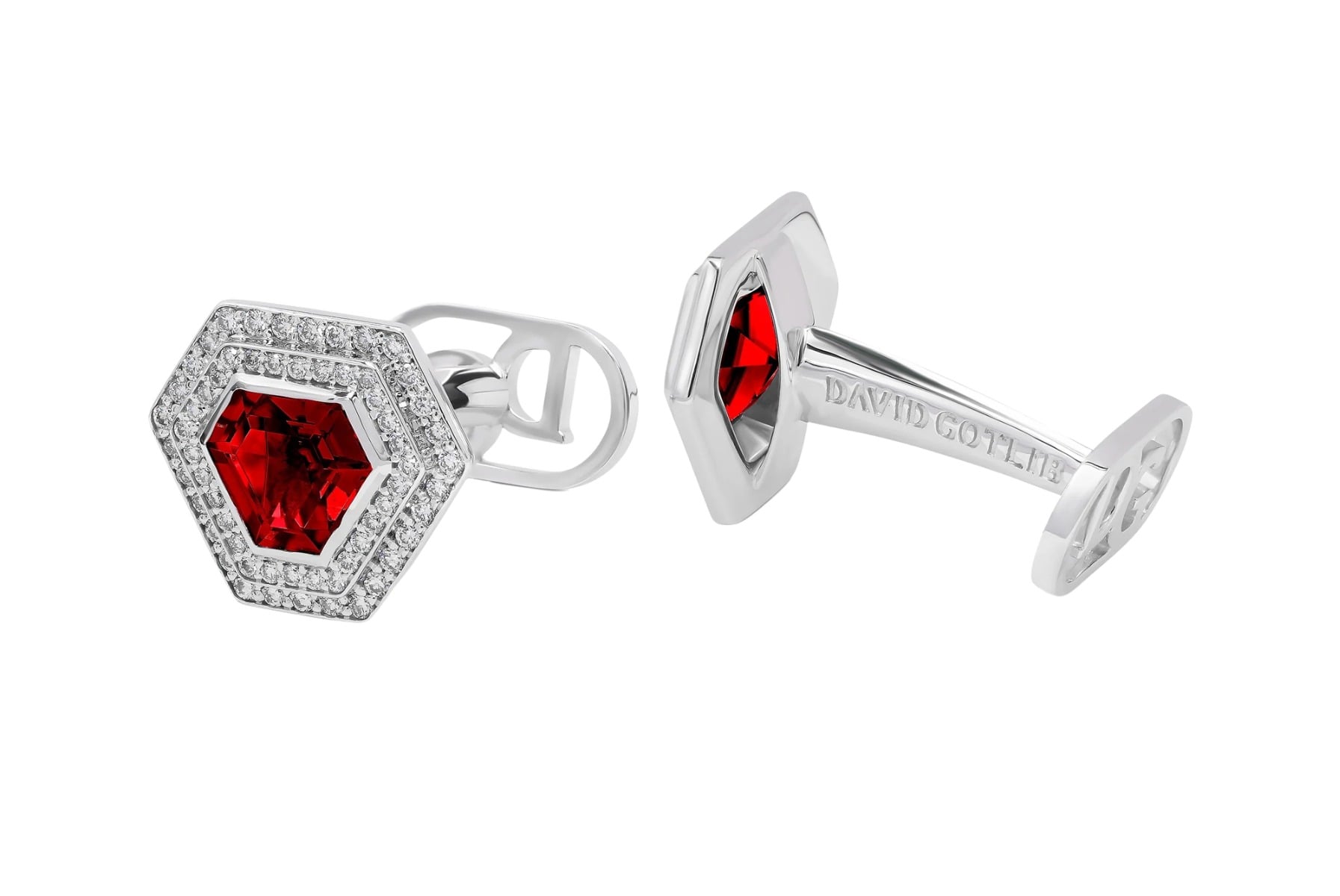 David Gotlib "Chameleon Red" Diamond & Rhodolite Cufflinks in 18kt White Gold