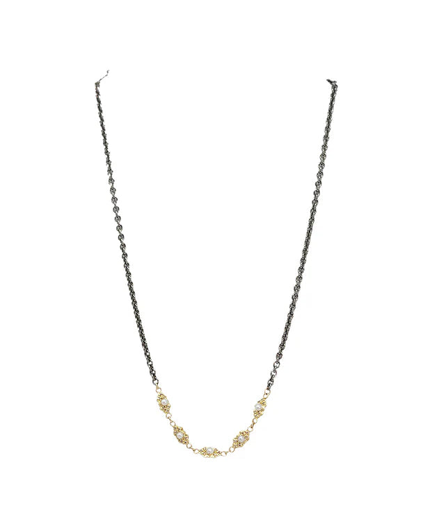 Armenta Jewelry Scroll Stations 18kt Gold & Silver Chain Link Necklace