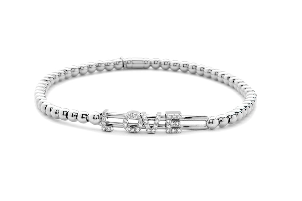 Hulchi Belluni "Tresore" Love Stretch Bracelet in 18kt White Gold with Pave Diamonds