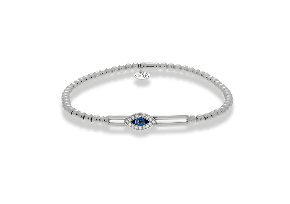 "Tresore" Sapphire & Diamond Evil Eye Stretch Bracelet in 18kt White Gold