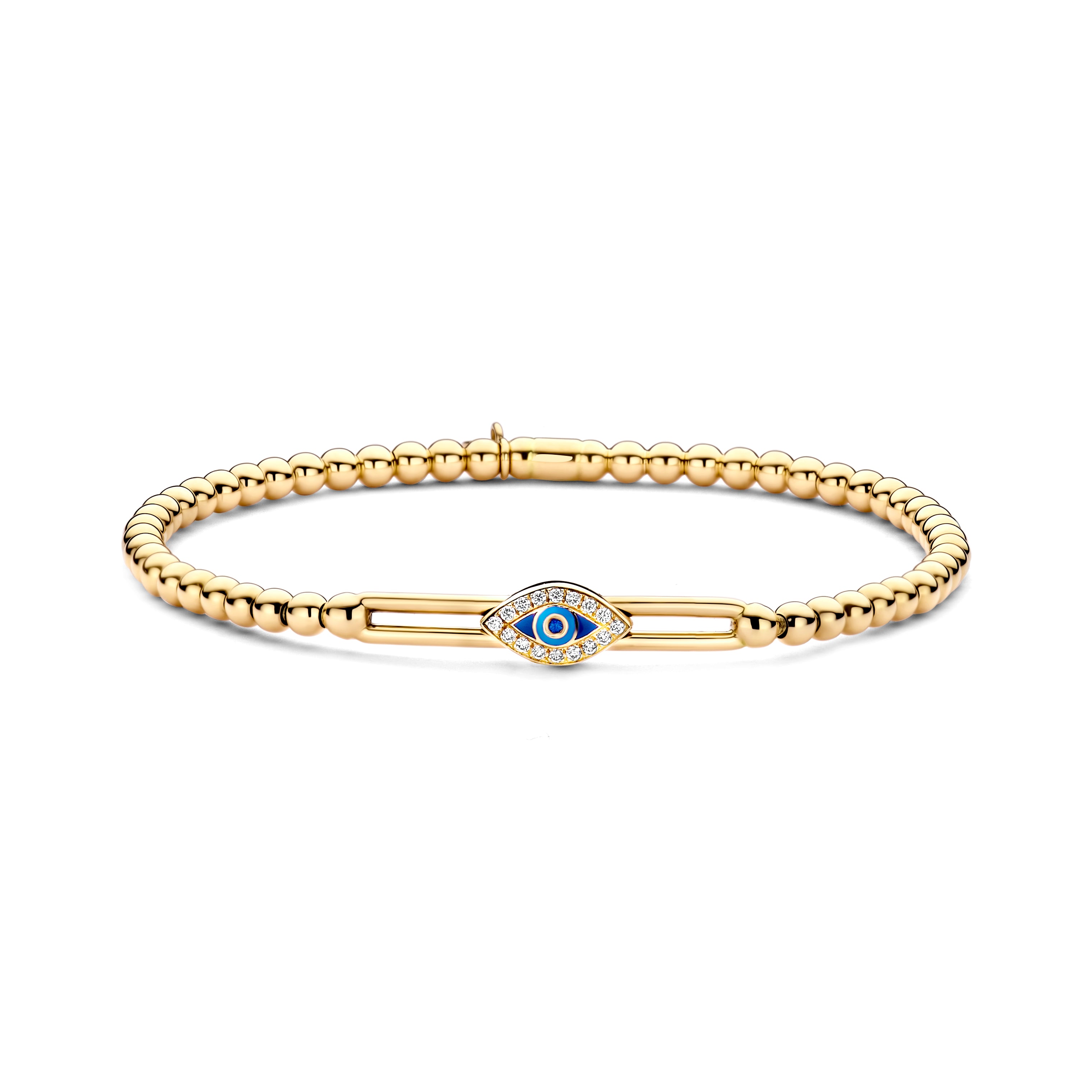"Tresore" Sapphire & Diamond Evil Eye Stretch Bracelet in 18kt Yellow Gold