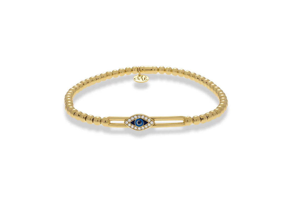 "Tresore" Sapphire & Diamond Evil Eye Stretch Bracelet in 18kt Yellow Gold