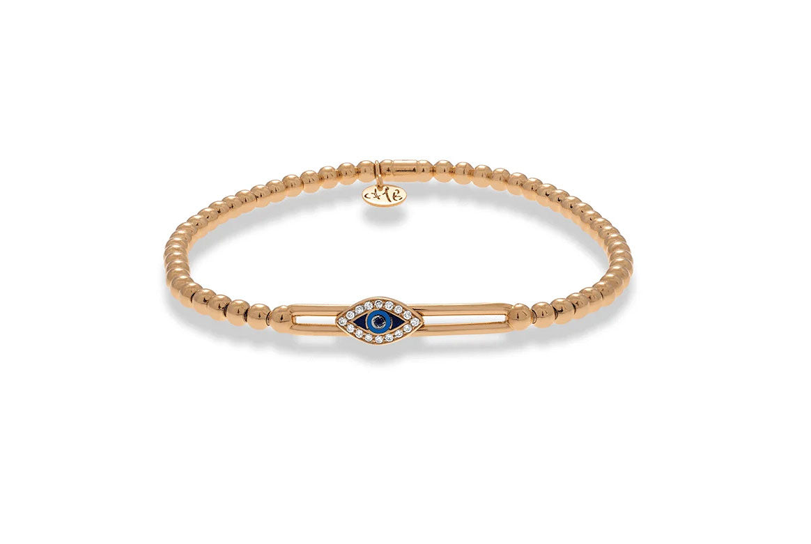 "Tresore" Sapphire & Diamond Evil Eye Stretch Bracelet in 18kt Rose Gold