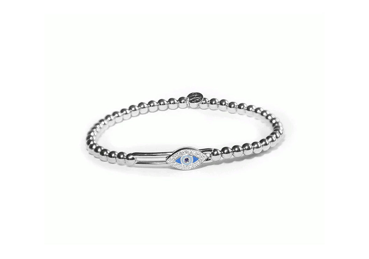 Evil Eye Diamond and Sapphire Bracelet in 18kt White Gold