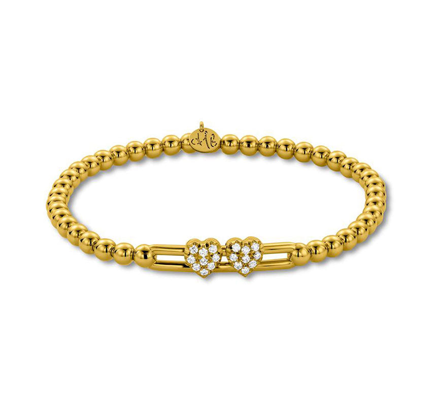 Hulchi Belluni "Tresore" Heart Stretch Bracelet in 18kt Yellow Gold with Diamonds