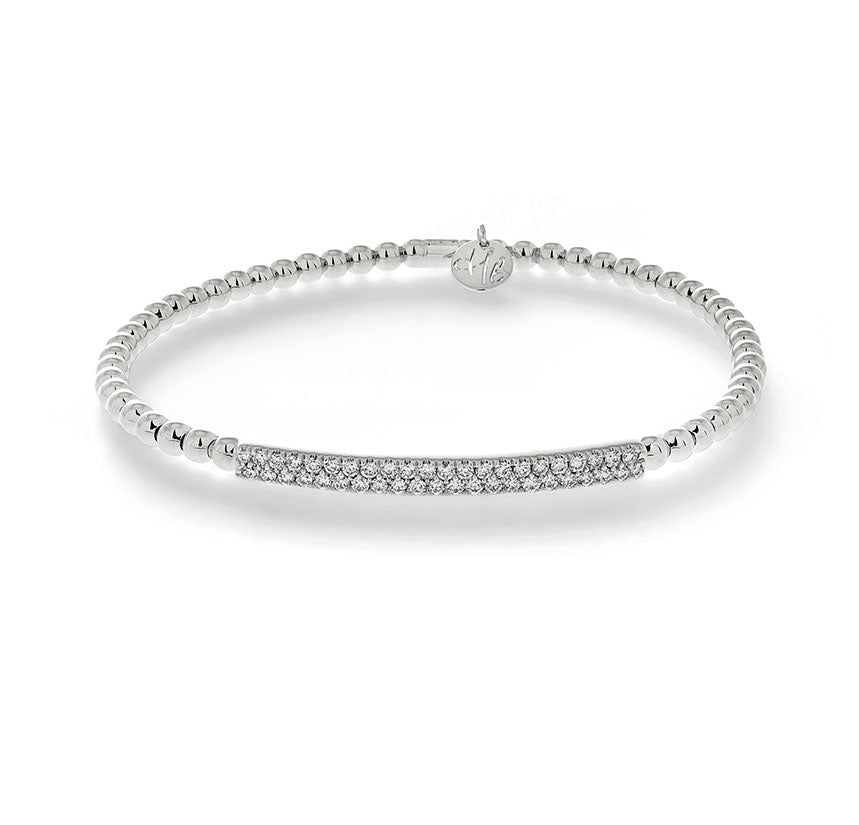 Hulchi Belluni "Tresore" Women's Stretch Bar Bracelet in 18kt White Gold with Diamonds