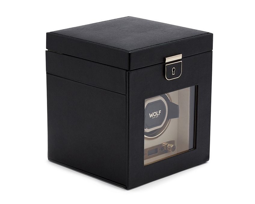 Palermo Black Anthracite Single Watch Winder With Jewelry Storage