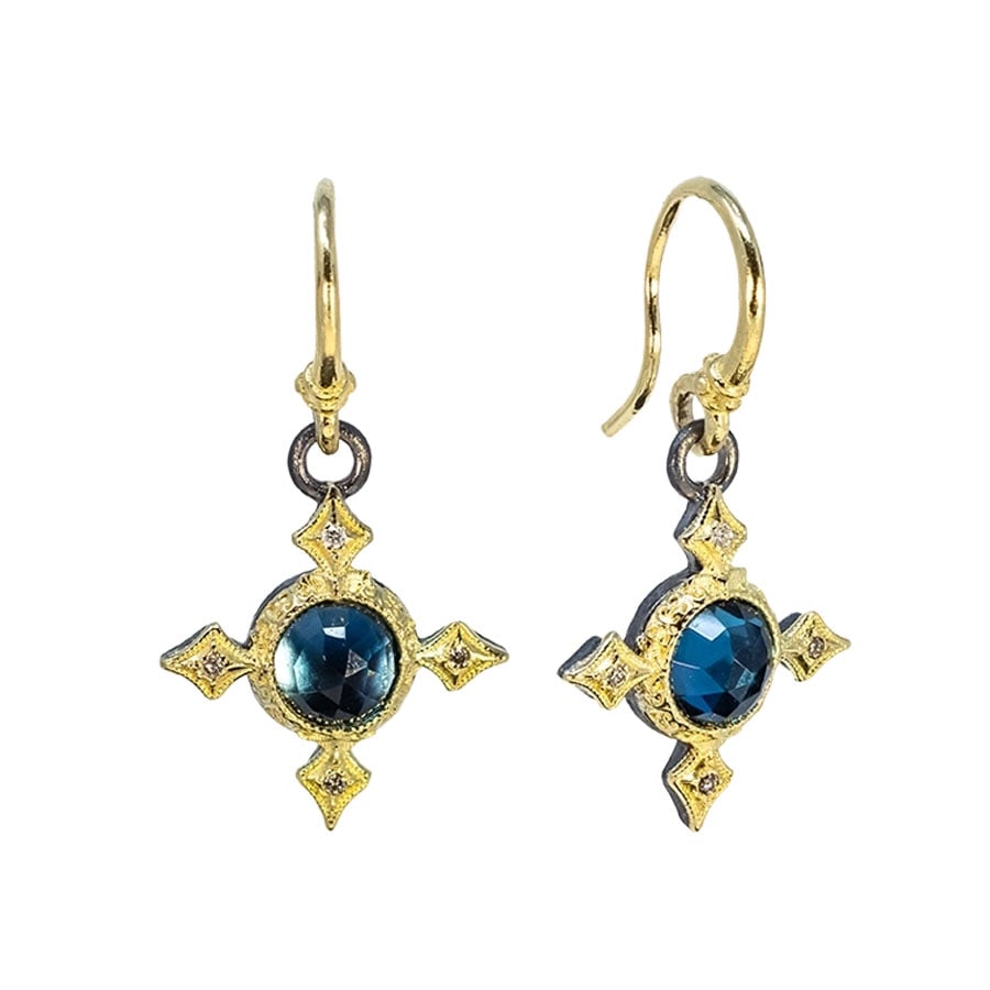 Arementa London Blue Topaz Crivelli Cross Drop Earrings