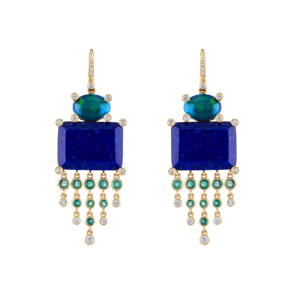 Eden Presley 14kt Yellow Gold Lapis, Opal, Emerald, Diamond Drop Earrings