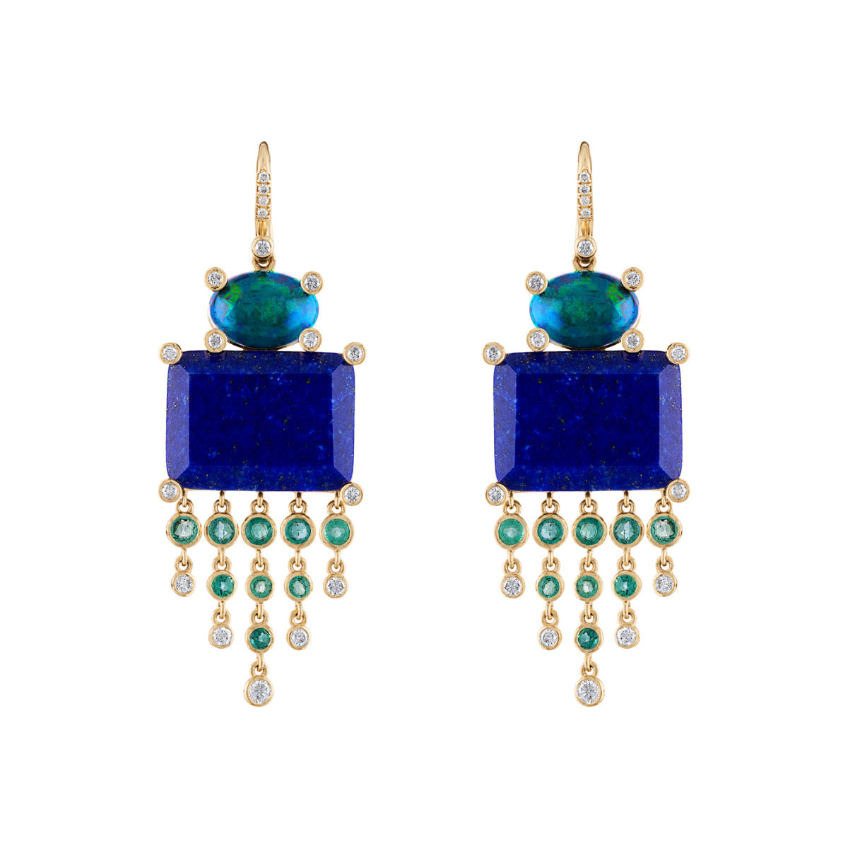Eden Presley 14kt Yellow Gold Lapis, Opal, Emerald, Diamond Drop Earrings