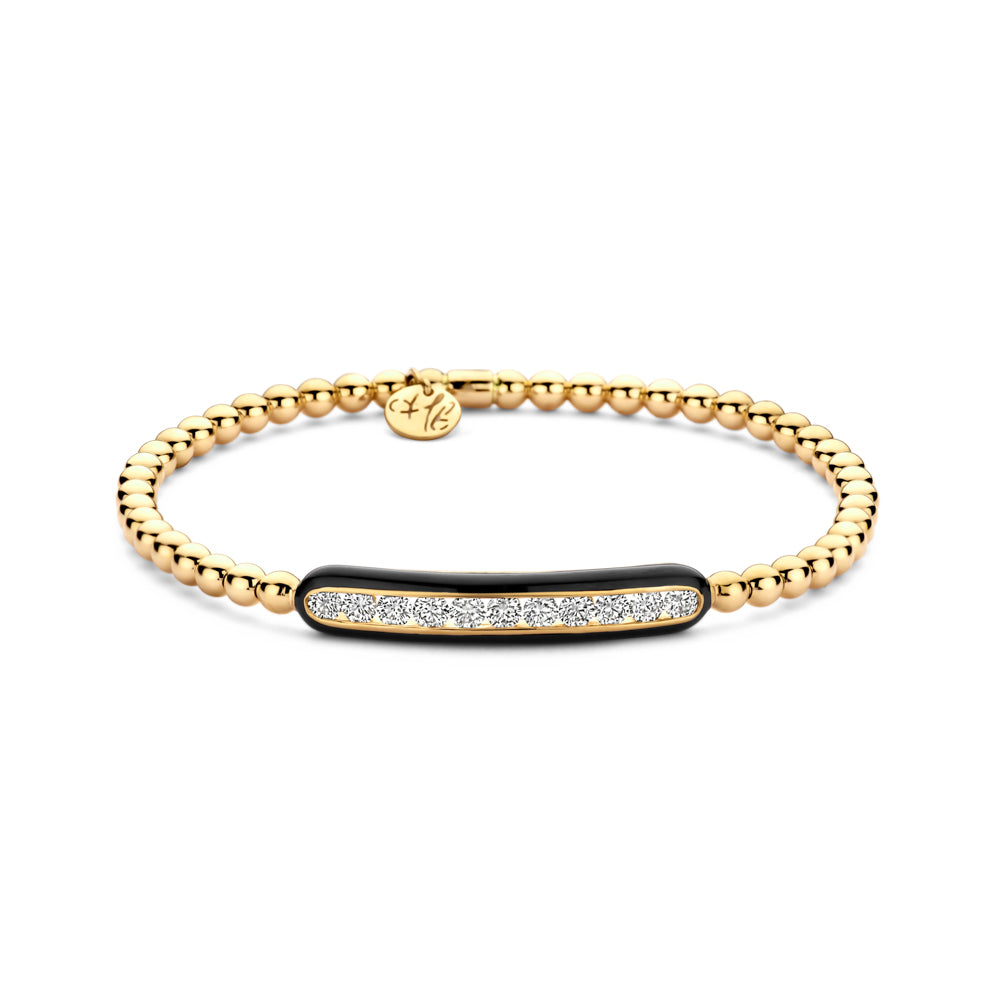 Hulchi Belluni "Tresore" 18kt Gold Black Enamel Bar Diamond Stretch Bracelet