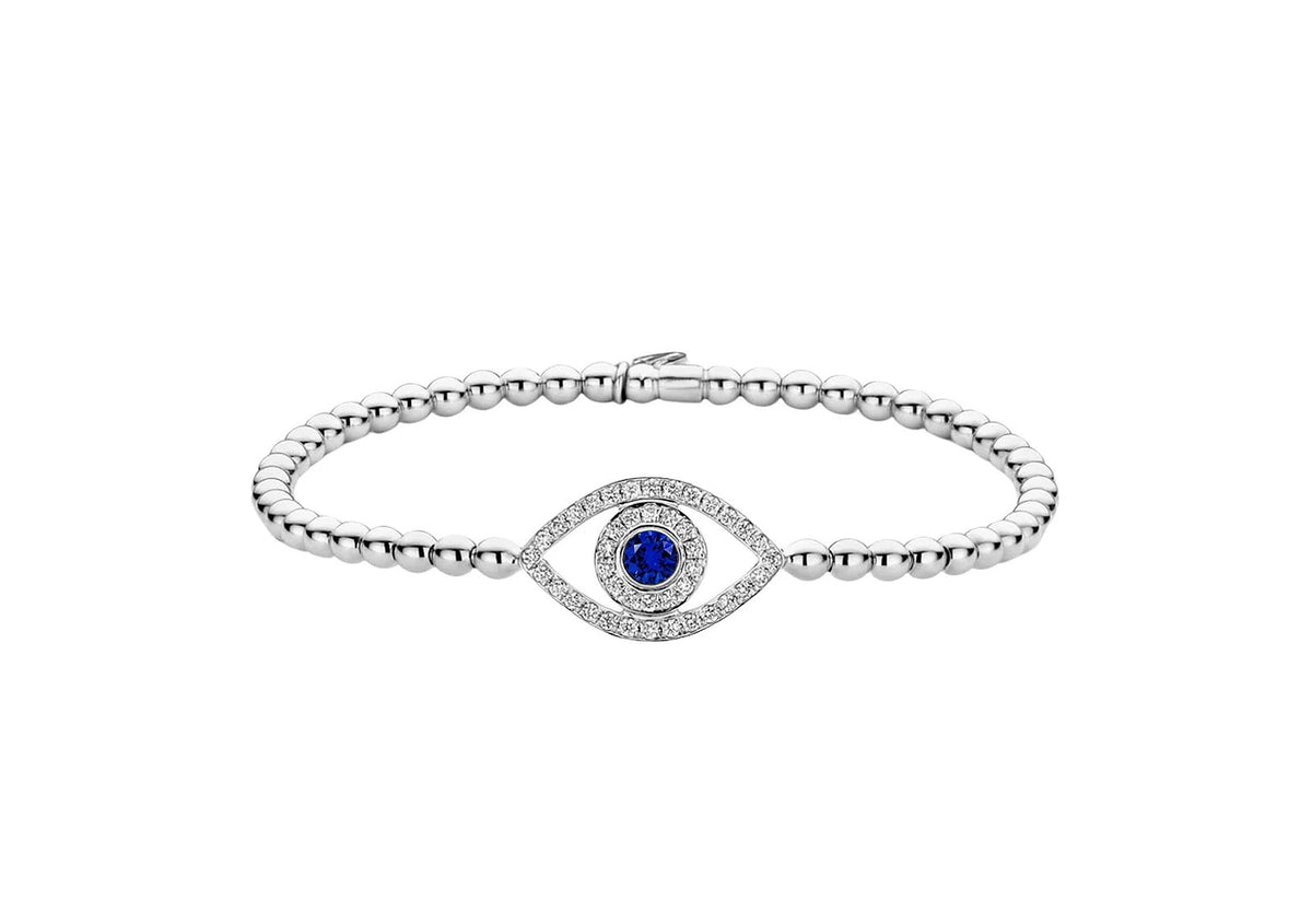 Evil Eye Diamond and Sapphire Bracelet in 18kt White Gold