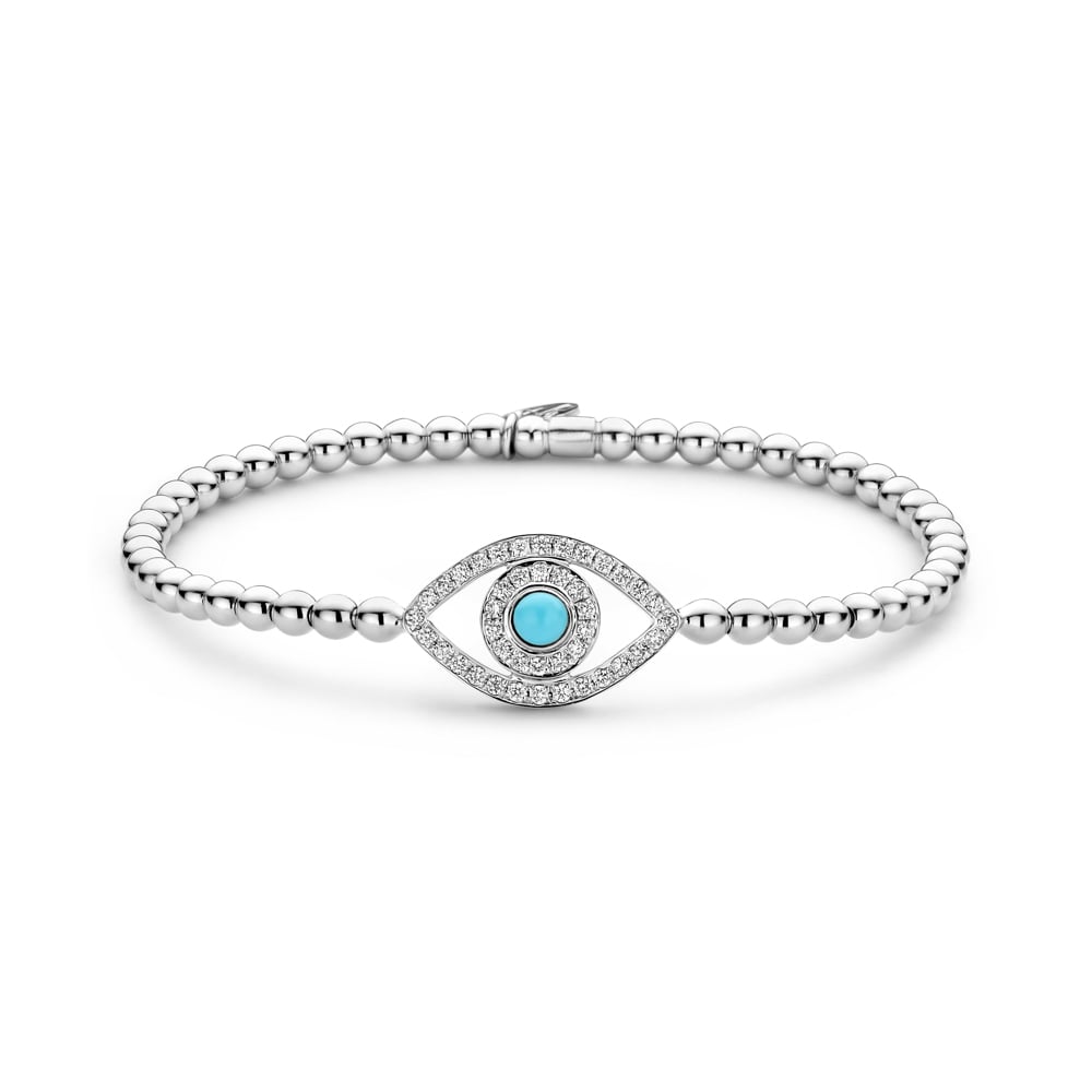 Hulchi Belluni Evil Eye Diamond and Turquoise Bracelet in 18kt White Gold