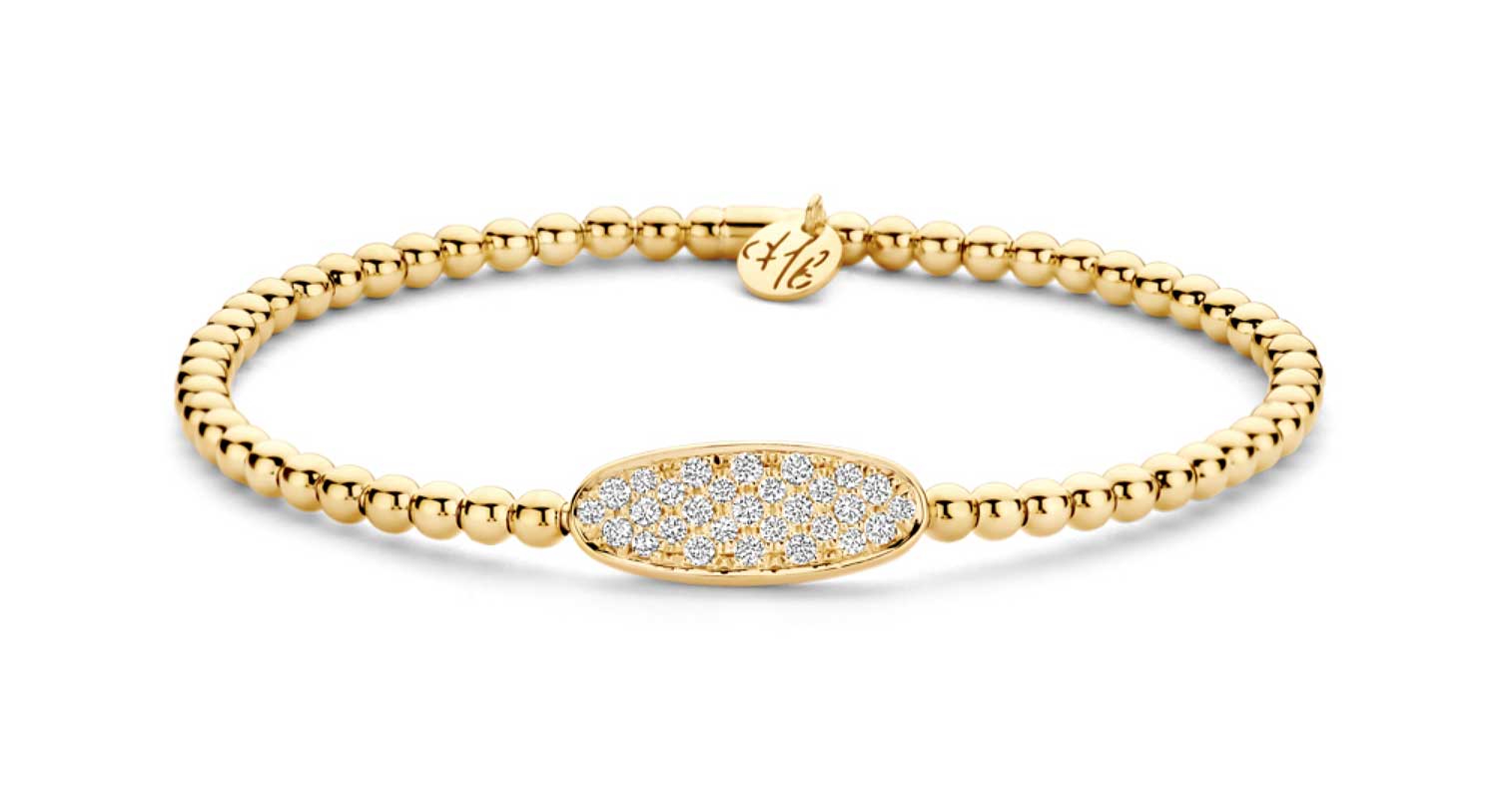 Tresore" Stretch Bracelet in 18kt Yellow Gold with Diamonds