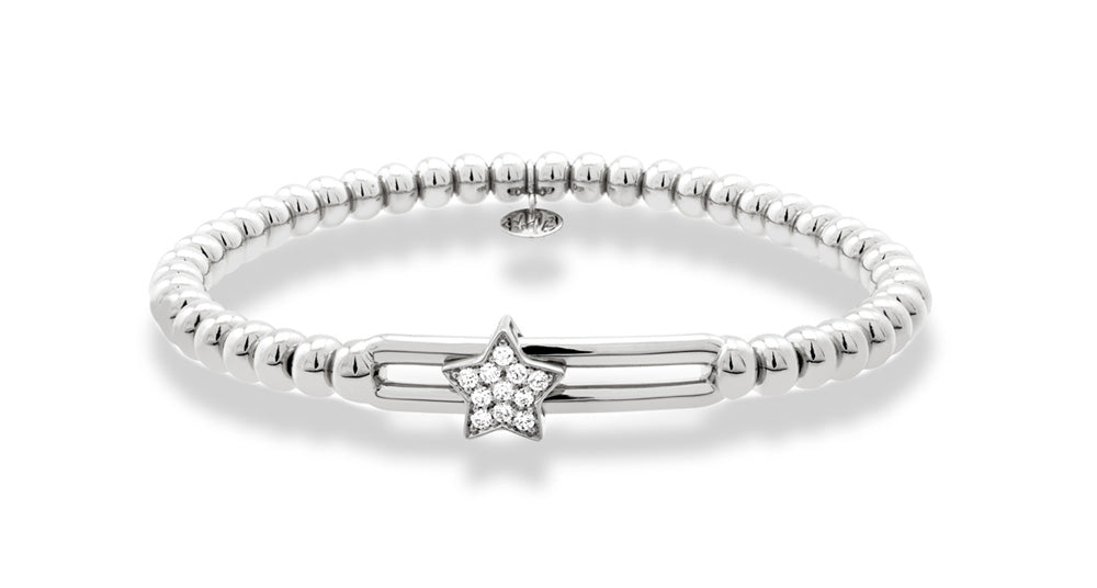 Hulchi Belluni "Tresore" Stretch Bracelet in 18kt White Gold with Star Diamond Station
