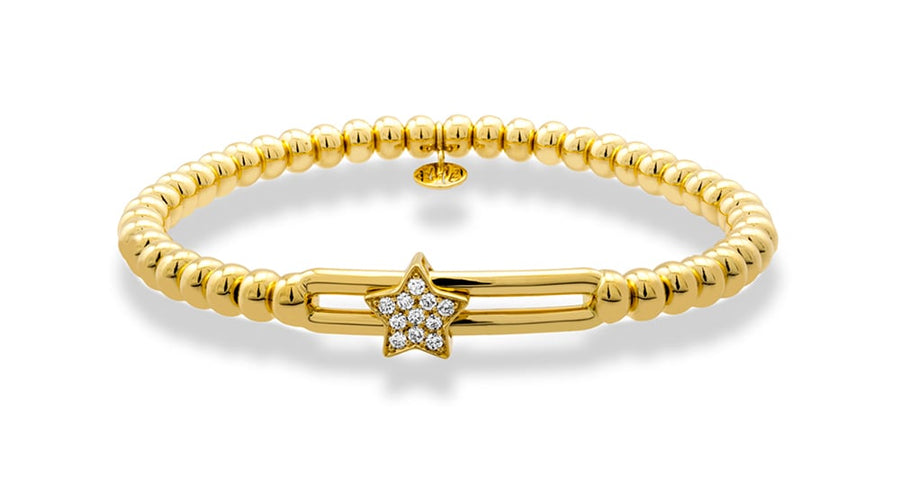 Hulchi Belluni "Tresore" Stretch Bracelet in 18kt Yellow Gold with Star Diamond Station